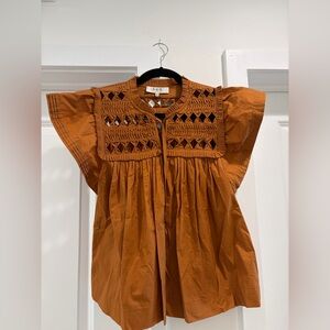 Sea New York Rust Orange Embroidered Flutter Dress